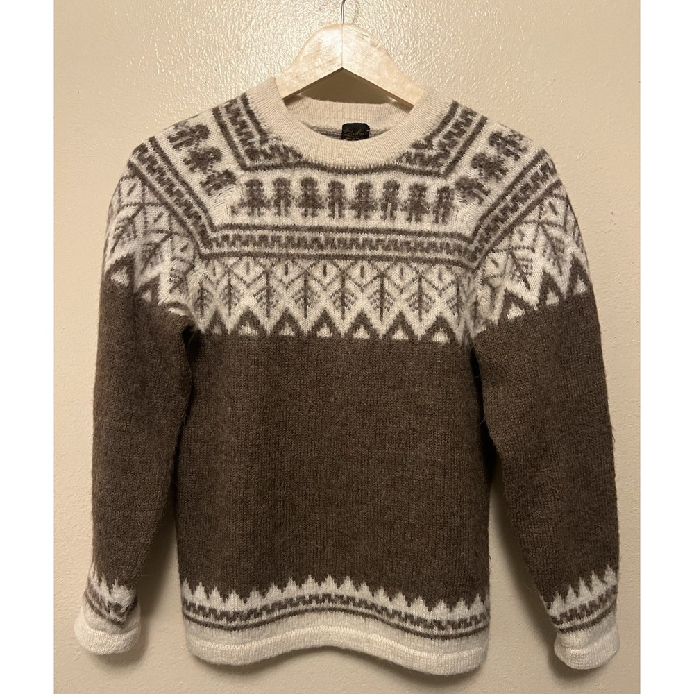 Zorba Peruvian Brown Fair Isle Alpaca Wool Crewneck Pullover Sweater Womens XS